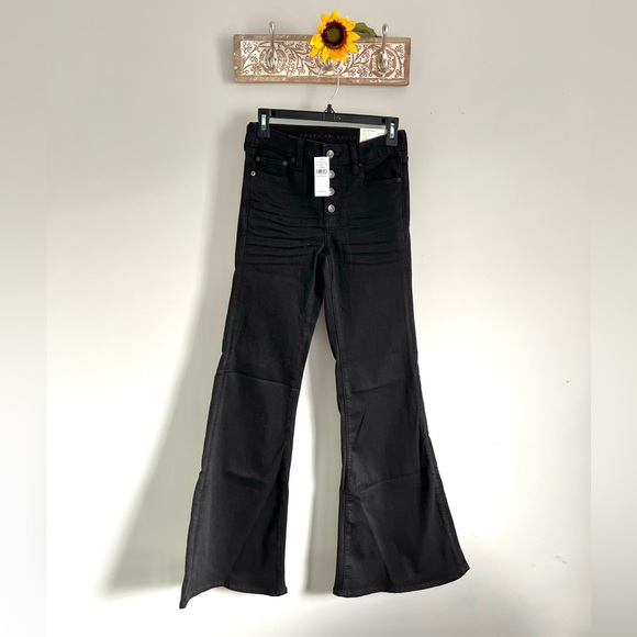 🌟AMERICAN EAGLE Ne(x)t Level Festival Flare Jean-Black-Size 4 & 6 - Picture 4 of 6